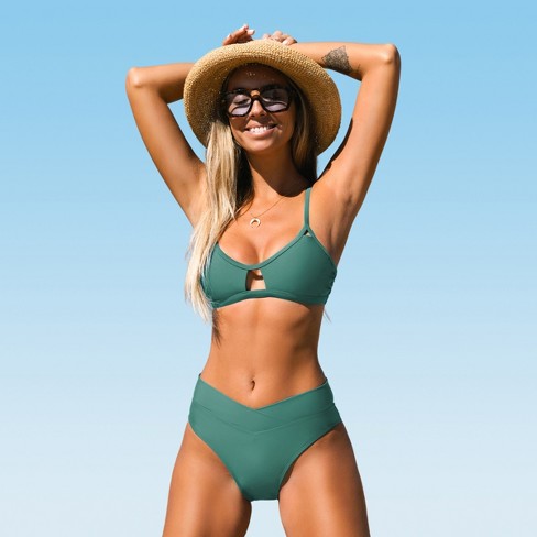Women's Cutout Bralette Overlap High Waist Bikini Set - Cupshe-XS-Green