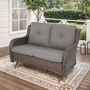POCASSY 52" Wide Outdoor Loveseat, Rocking Glider All Weather Wicker Patio Gliding Loveseat with Deep Seat for Porch Balcony and Backyard - 1 of 4