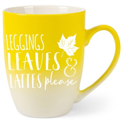 Elanze Designs Leggings Leaves & Lattes Please Two Toned Ombre Matte Yellow and White 12 ounce Ceramic Stoneware Coffee Cup Mug