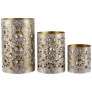 Northlight Laser-Cut Iron Votive Candle Holders - 6.25" - White and Gold Finish - Set of 3 - 1 of 4