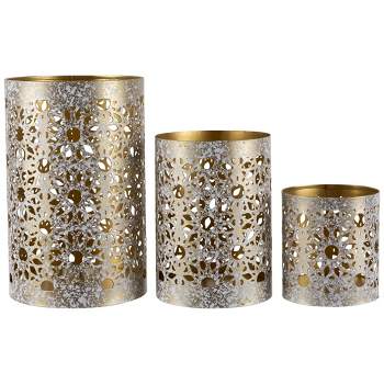 Northlight Laser-Cut Iron Votive Candle Holders - 6.25" - White and Gold Finish - Set of 3