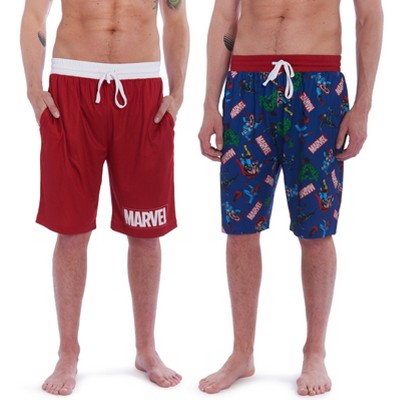 Marvel Avengers Captain America Spider-Man Hulk Thor Black Widow Mens 2 Pack Pajama Shorts blue / red Small