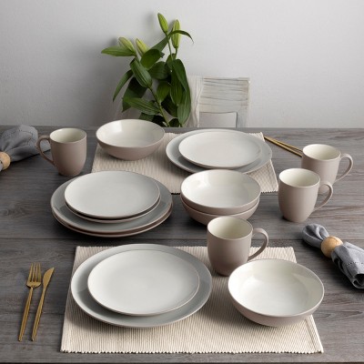 White and Sand Ceramic 16-Piece Dinnerware Set, Service for 4