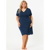 Agnes Orinda Women's Plus Size Solid Comfort Lace V Neck Short Sleeves Midi Knit Nightgowns - 3 of 4
