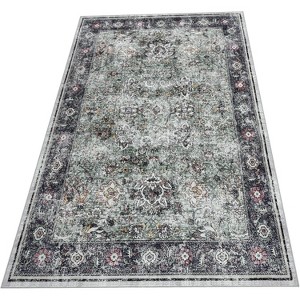 Coucheta Area Rug Washable Non-Slip Rug - Distressed Floral Print Low Pile Carpet, Tone Retro Accent Mat for Indoor Use，Multiple Sizes and Colors - 1 of 1