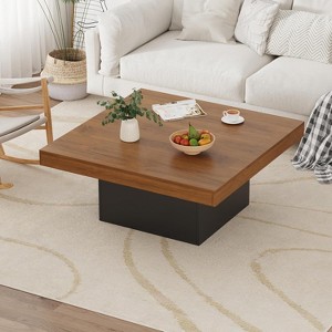 COZONY Square Coffee Table with Leg Lights, Farmhouse Wood Living Room Table, Modern Accent Table for Home Office Apartment - 1 of 4