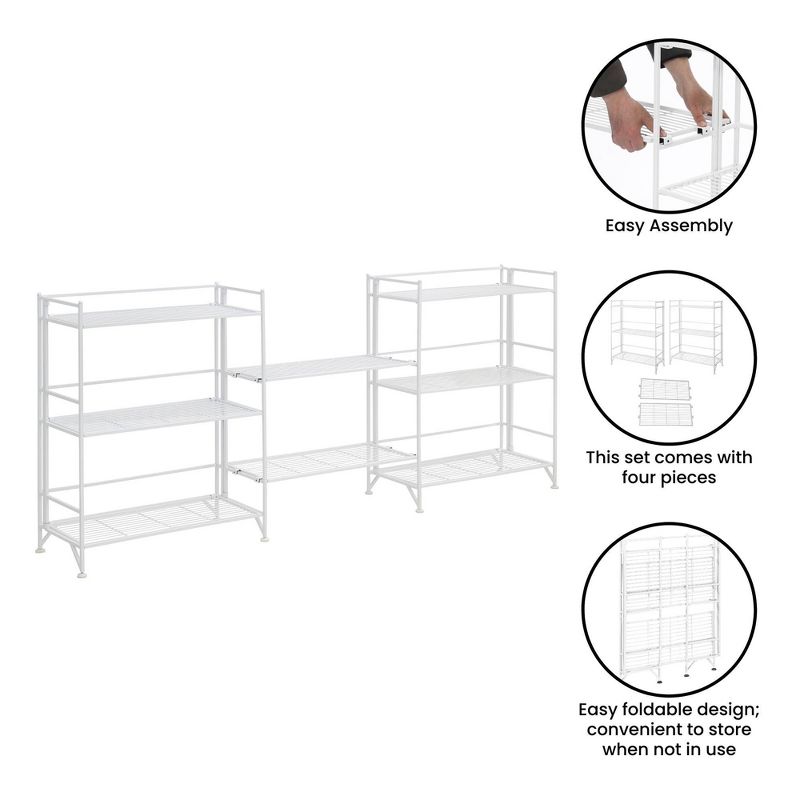Breighton Home 32.5&#34; Extra Storage 3 Tier Wide Folding Metal Shelves with Set of 2 Extension Shelves White, 4 of 9