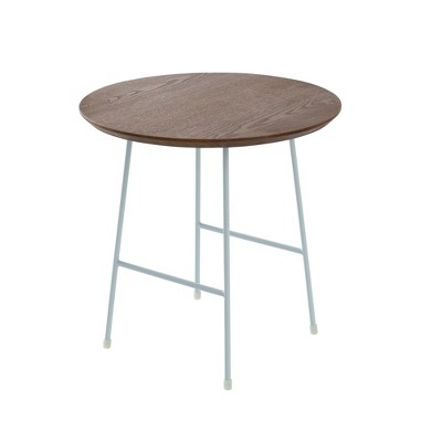 Walnut Round Side Table with White Metal Legs