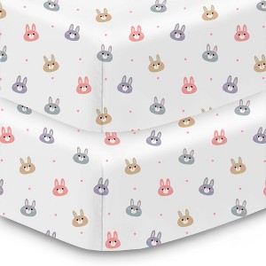 BreathableBaby Cotton Percale Fitted Sheet, For 52" x 28" Crib & Toddler Bed Mattress, Rabbits (2-Pack) - 1 of 4