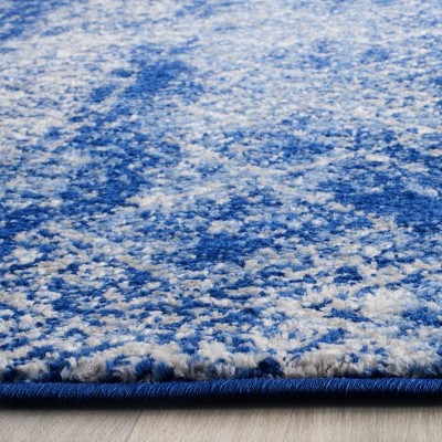 Silver and Blue Synthetic Reversible Runner Rug