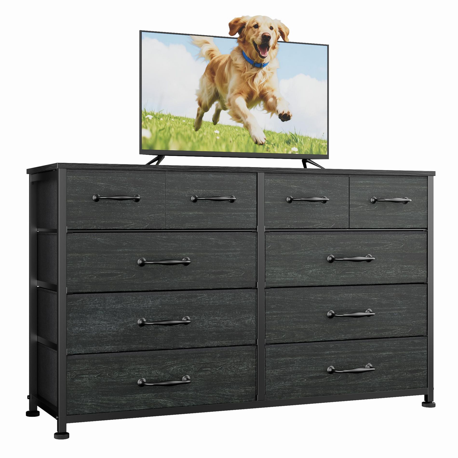 Large 10 Drawer Dresser and TV Stand for 40 50 inch TV Modern Entertainment Center for Bedroom Living Room Hallway Entryway Storage White/Black/Brown