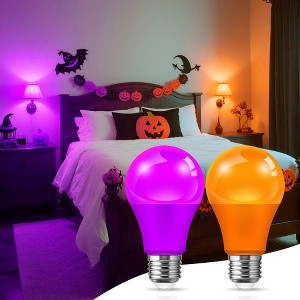 YANSUN 60-Watt Equivalent Orange and Purple A19 LED Light Bulbs Halloween Special A19 LED Light Bulbs (2-Pack) - 1 of 4