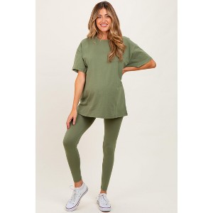 Pinkblush Light Olive Oversized Crewneck Short Sleeve and Legging Maternity Set - 1 of 4