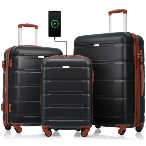 3pcs Luggage Set 20 24 28 Inch Hard Shell Suitcase With Usb Port Cup Holder And Spinner Wheels 4w Black modernluxe Target