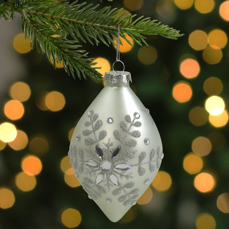 Northlight Matte Silver Glittery Snowflake Glass Christmas Finial Ornament 6", 2 of 6