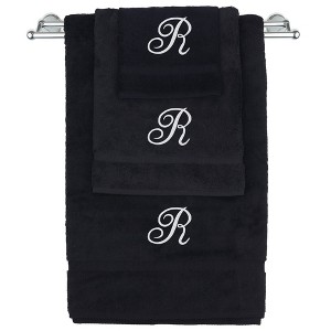 BC BARE COTTON Monogrammed Towel Set, Personalized Gift, Set of 3 - Black - White Script - 1 of 4