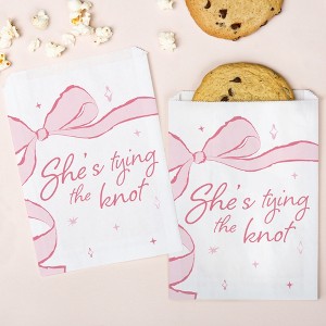 Big Dot of Happiness Tying the Knot Paper Treat Bags, Pink Bow Bachelorette Party Candy Bags, Greaseproof White Paper Sandwich Cookie Bags - 25 Count - 1 of 4