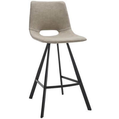 Raylee Grey Vegan Leather Saddle Counter Stool with Black Metal Legs
