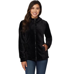 32 Degrees Women's Luxe Fur Hooded Full Zip Sweater with Hidden Zippered Side Pockets - 1 of 4