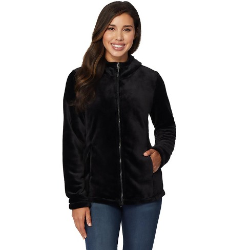 32 Degrees Women s Luxe Fur Hooded Full Zip Sweater With Hidden Zippered Side Pockets Target