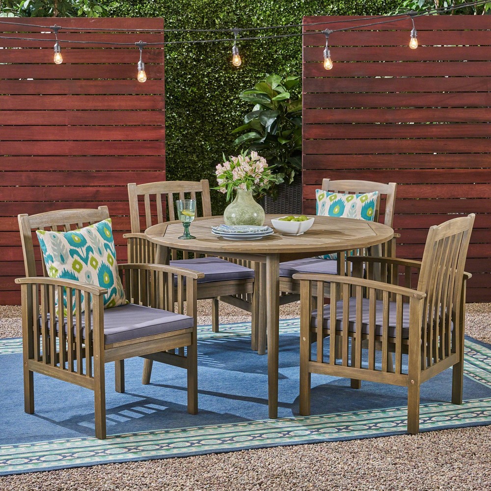 Casa 5pc Acacia Round Dining Set Gray/Dark Gray - Christopher Knight Home
