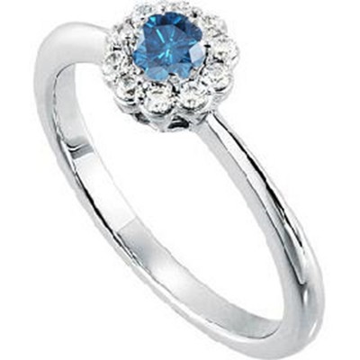 Pompeii3 1/2Carat Treated Blue Diamond Halo Engagement Ring Vintage Antique White Gold
