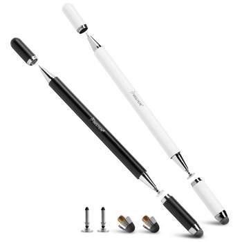 Insten 2 Pack Capacitive Stylus Pens for Touch Screens, 2 in 1 Pen for Smartphones, Tablets, and Touchscreen Laptops, Black+White