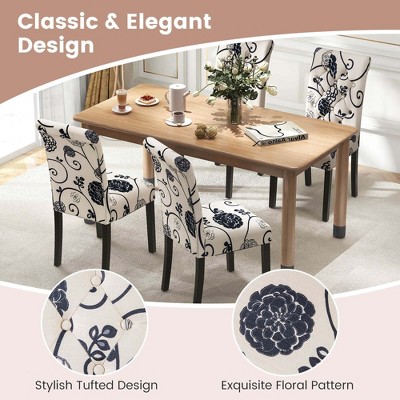 Set of 2 High Back Black and White Linen Upholstered Dining Chairs