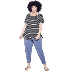 Avenue Women's Plus Size Mae Ruffle Stripe Top - 1 of 4