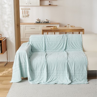 Single-Sided Cooling Blanket, Lightweight & Breathable Cooling-Tech Fabric, Machine Washable Summer Quilt, 86"x79", Green