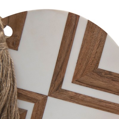 Round White Wood and Resin Cutting Board with Jute Tassel