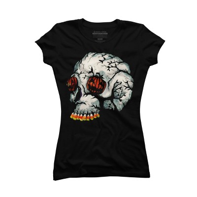 Junior's Design By Humans Halloween Skull By LVBArt T-Shirt