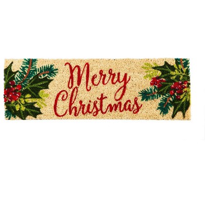 Evergreen Merry Christmas Kensington Indoor Outdoor Coir Interchangeable Doormat 9"x2'3" Multicolored