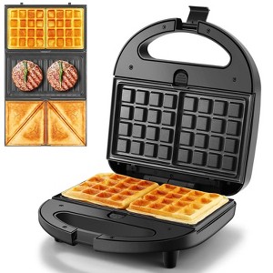 OSTBA 3-in-1 Sandwich Maker, Panini Press, Waffle Iron with 3 Removable Non-Stick Plates, 750W Toaster for Sandwiches, Grilled Cheese, Steak — Black - 1 of 4