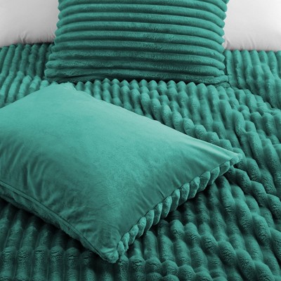 Sage Green Ribbed Microfiber King Comforter Set with Pillowcases