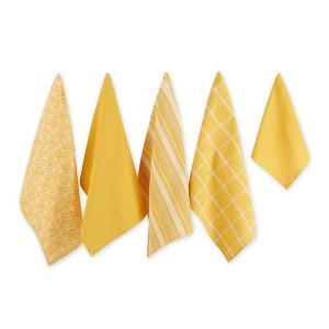 Design Imports  Assorted Everyday Dishtowel & Dishcloth Set 5 Piece, Mustard, Dt 18X28", Dc 13X13" - 1 of 4