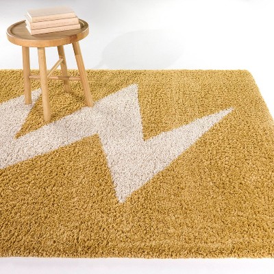 Faraday Yellow and White Lightning Bolt Kids' Rug 4' x 6'