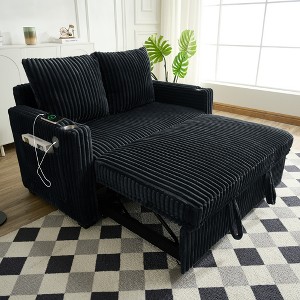 AENKYO Recliner Sleeper Sofa, Corduroy Convertible Loveseat with USB Charging, Cup Holders & 5-Position Backrest, Dark Gray - 1 of 4