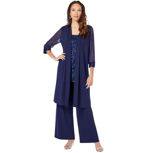 Roaman's Women's Plus Size Three-Piece Lace & Sequin Duster Pant Set - image 1 of 4