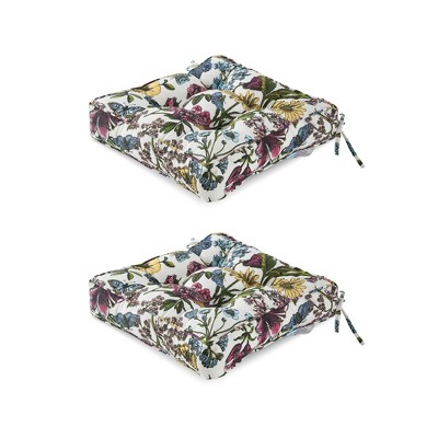 ARTPLAN Outdoor Seat Cushion, Square Thick Tufted Pure Chair Cushion for Patio Wicker Chair with Tie, Set of 2,19"x19"x5"