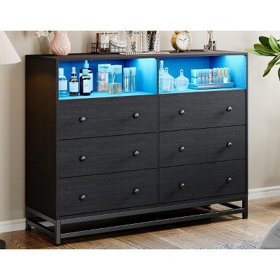 6 Drawer Dresser with LED Lights, Modern Large Capacity Storage Cabinet