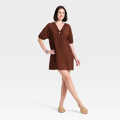 Женские платья A New Day Women's Tie-Front Mini Dress - A New Day™ Brown M — фото 3