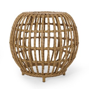 NAYSAYE Patio End Table Boho Side Table with Faux Rattan Weave for Indoor and Outdoor Use, Brown, 19.7"*19.7"*18.5" - 1 of 4