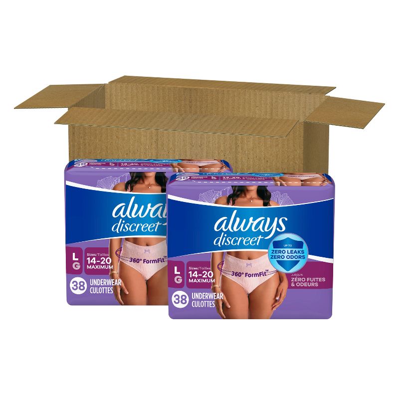 Always Discreet Incontinence Underwear Women&#39;s - Maximum Protection - Large - 76ct, 2 of 12