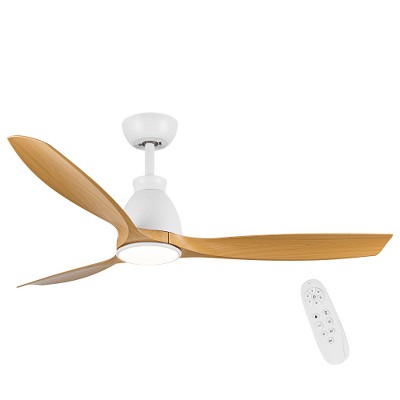 BestParts 52" Matte White Ceiling Fan - Antique Brown Wood Blades, Integrated LED & Remote Control