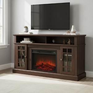 Homy Casa 65" TV Stand with Glass Cabinet Doors and Open Media Storage for Living Room - 1 of 4