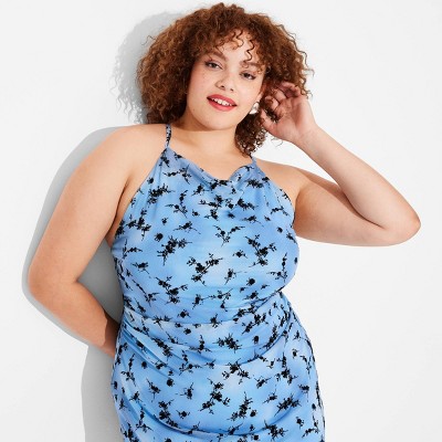 Women's Flocked Mesh Midi Slip Dress - Wild Fable™ Blue/black Floral 4x :  Target