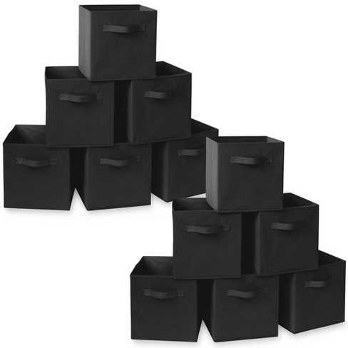 Collapsible Fabric Cube Storage Boxes, Set of 6, Grey/Black