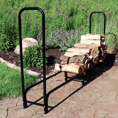 8-Foot Black Powder-Coated Steel Firewood Log Rack