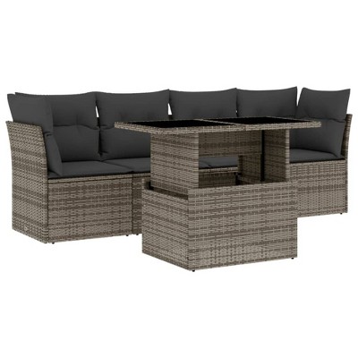 vidaXL 5 Piece Patio Sofa Set with Cushions Gray Poly Rattan - without storage